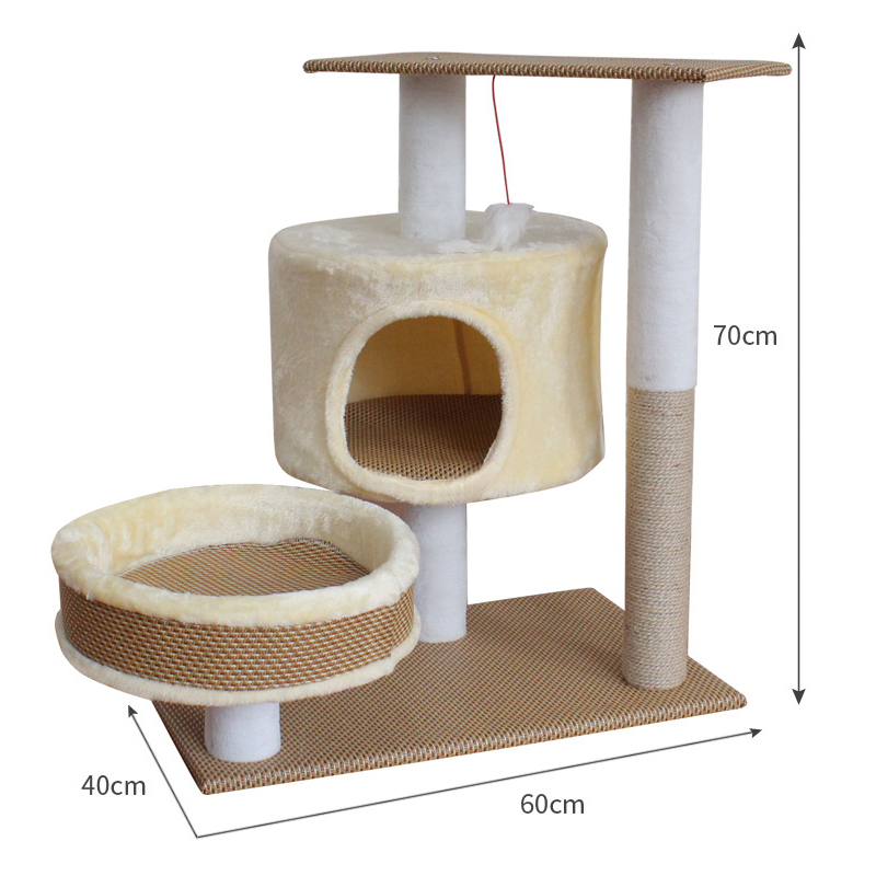 3 Floors Short Plush Wooden Durable Huge Cat Jumper Platform