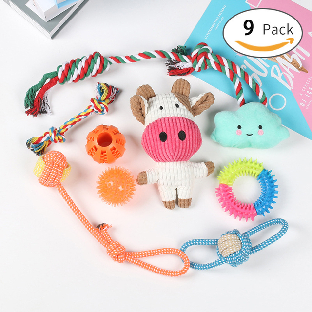 Colored Woven Cotton Rope Ball Cotton Grinding Teeth Dog Toy Set 