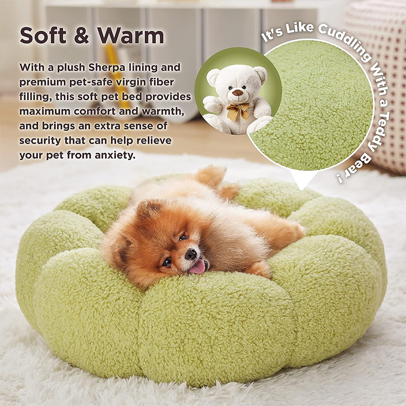 Donut Round Fluffy Puppy Bed in Teddy Sherpa Plush