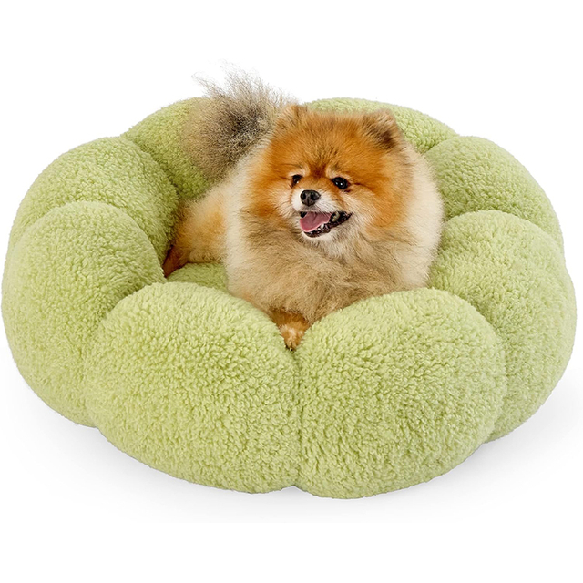 Donut Round Fluffy Puppy Bed in Teddy Sherpa Plush