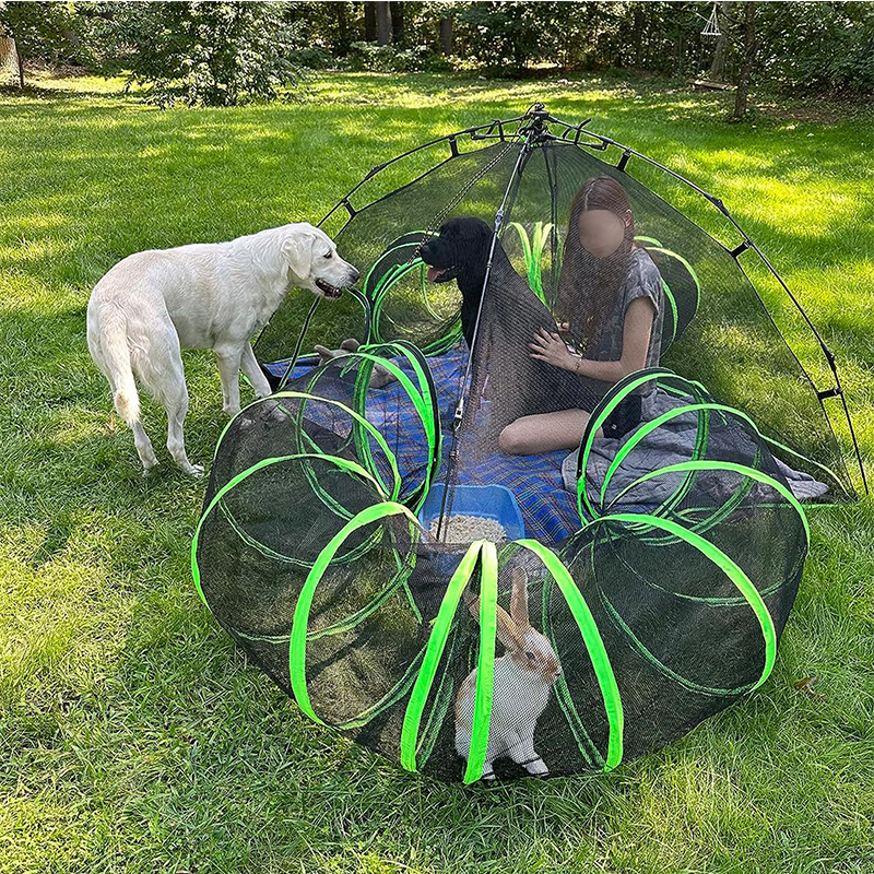 Automatic Open Pet Tent with Round Tunnel 